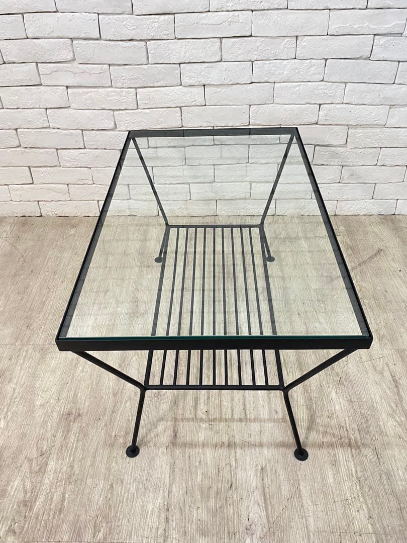 ②【東京都内23区配送無料】ウニコ　テーブル　ガラス　アイアン ロー　ナイト　棚