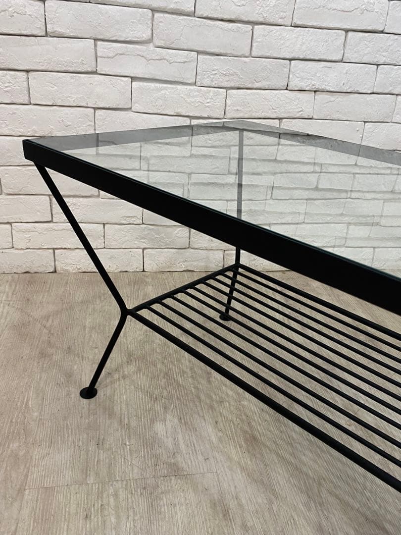 ②【東京都内23区配送無料】ウニコ　テーブル　ガラス　アイアン ロー　ナイト　棚