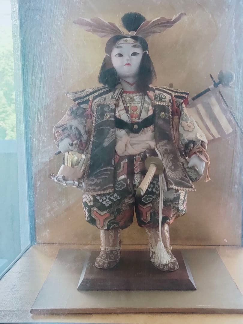 【年代物】御所人形 木製 日本の伝統工芸品 約40cm ガラスケース付き