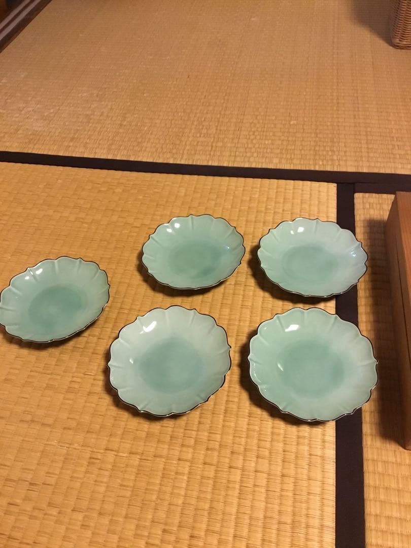 深川製磁・百年庵・笹青磁、5枚　値下げしました。