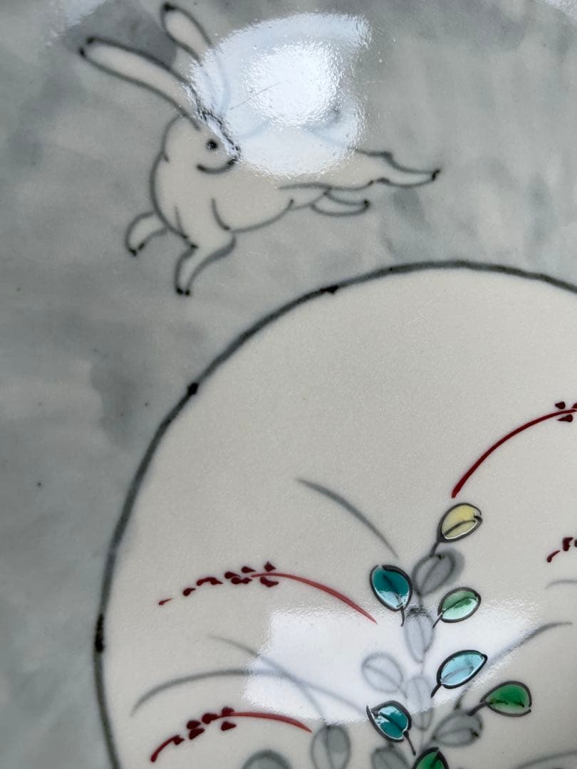 伊万里焼　文祥作　染錦うさぎ絵　 6.5寸皿　5枚