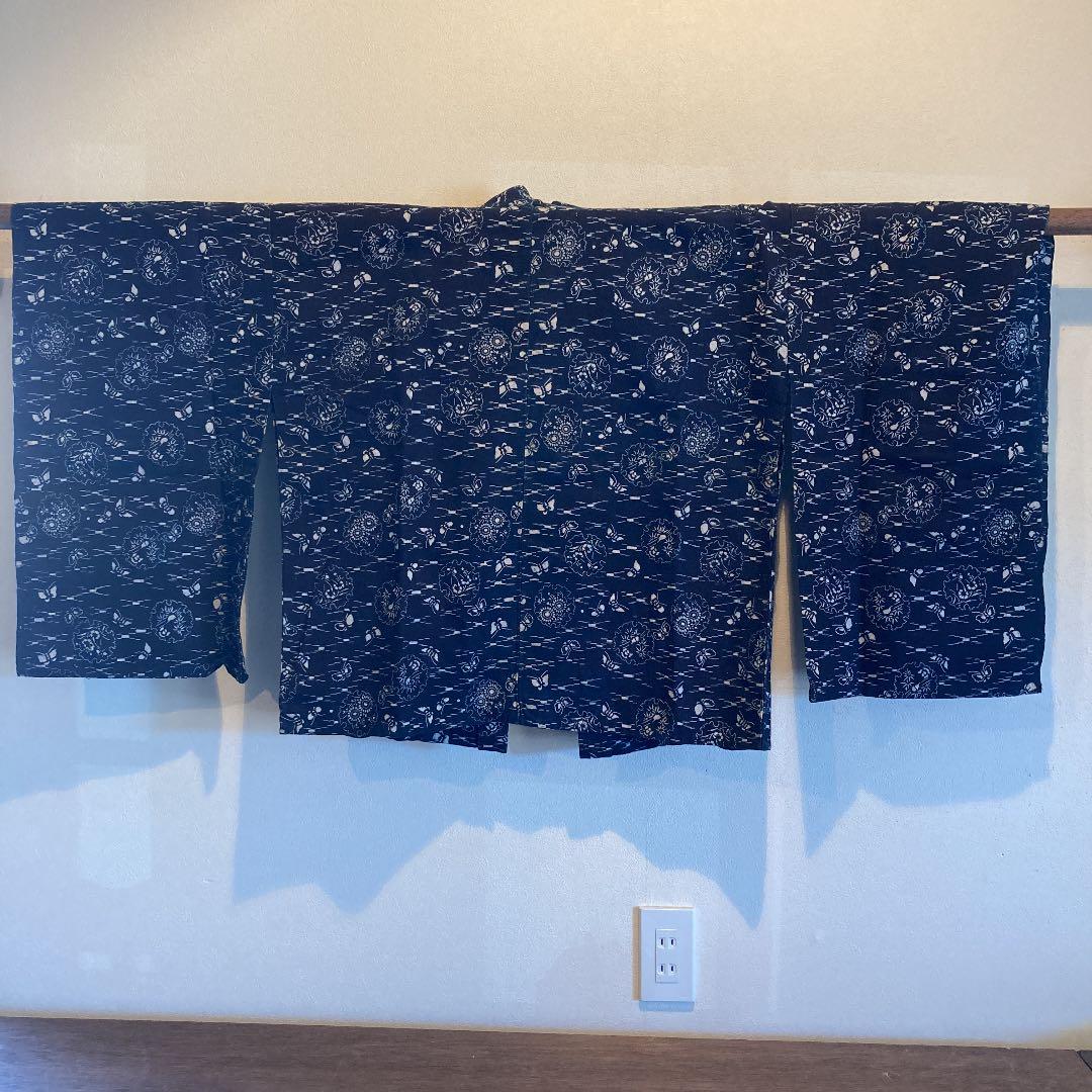 古布　両面染め　型染　藍染　蝶々　竹に雀　撫子　菊