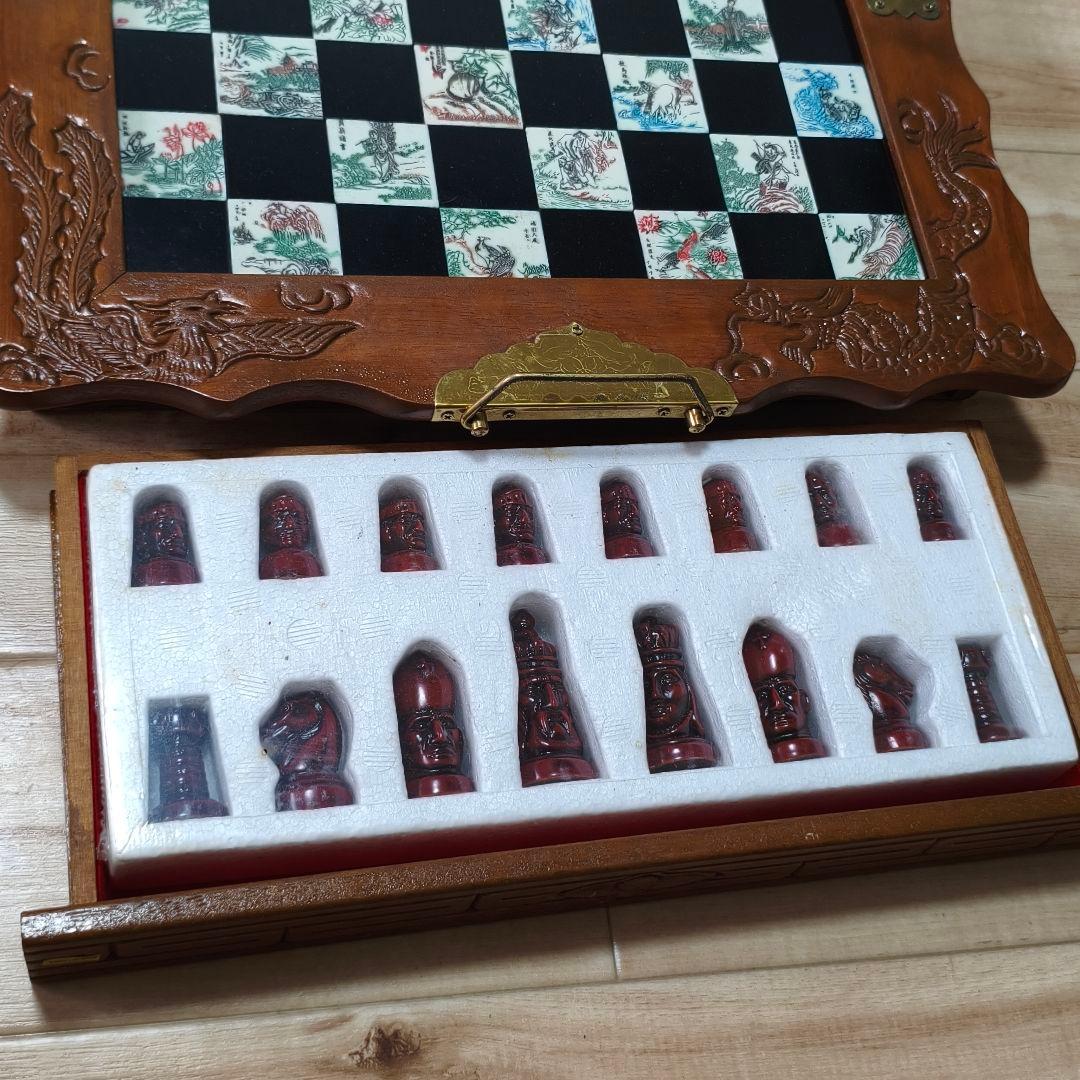 アンティーク木製チェスボード ヴィンテージ 手彫り 木彫り チェス ボード 新品