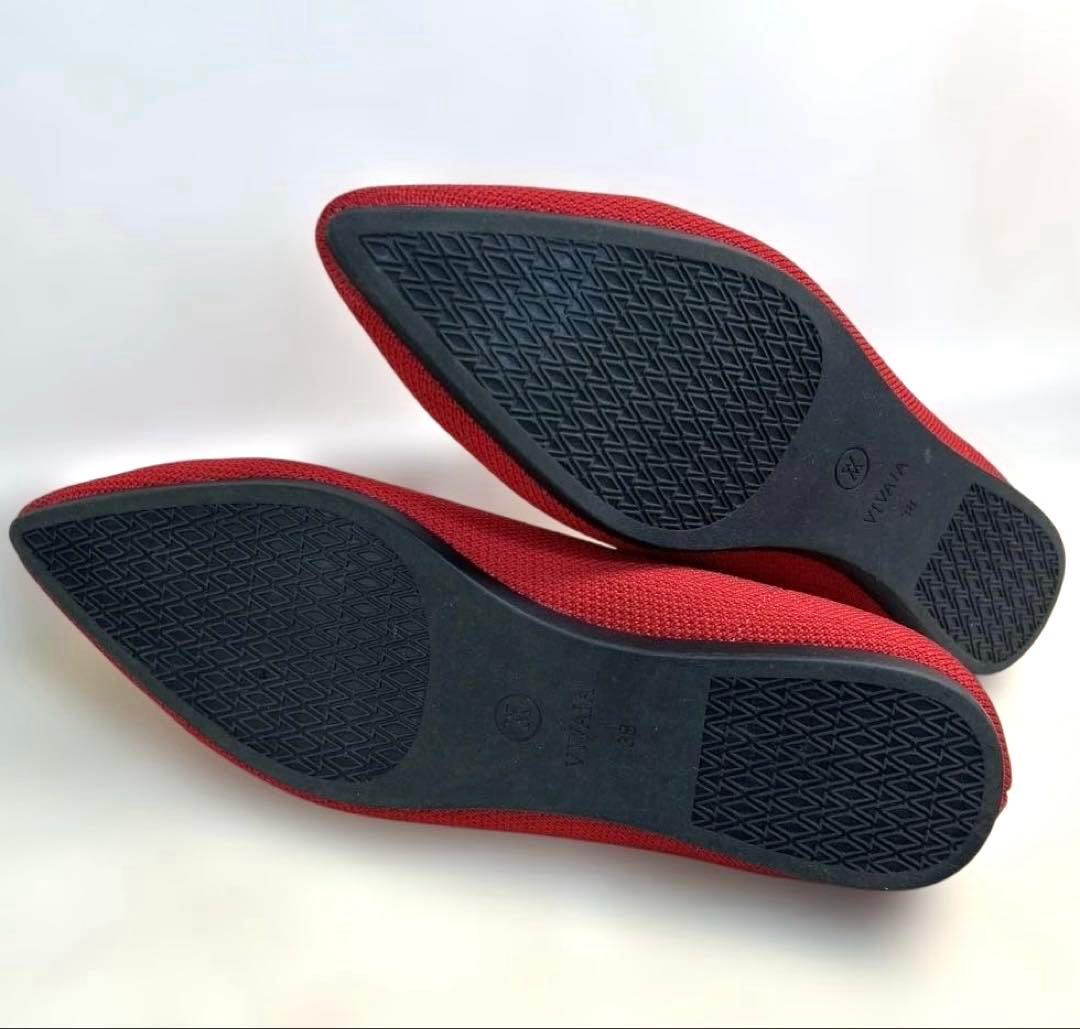 未使用級美品⭐︎VIVAIA フラットシューズ 38 レッド ポインテッドトゥ