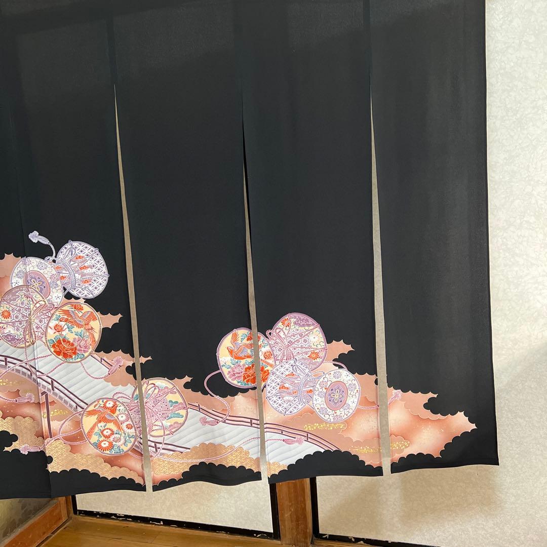 黒のれん 花柄 和風模様