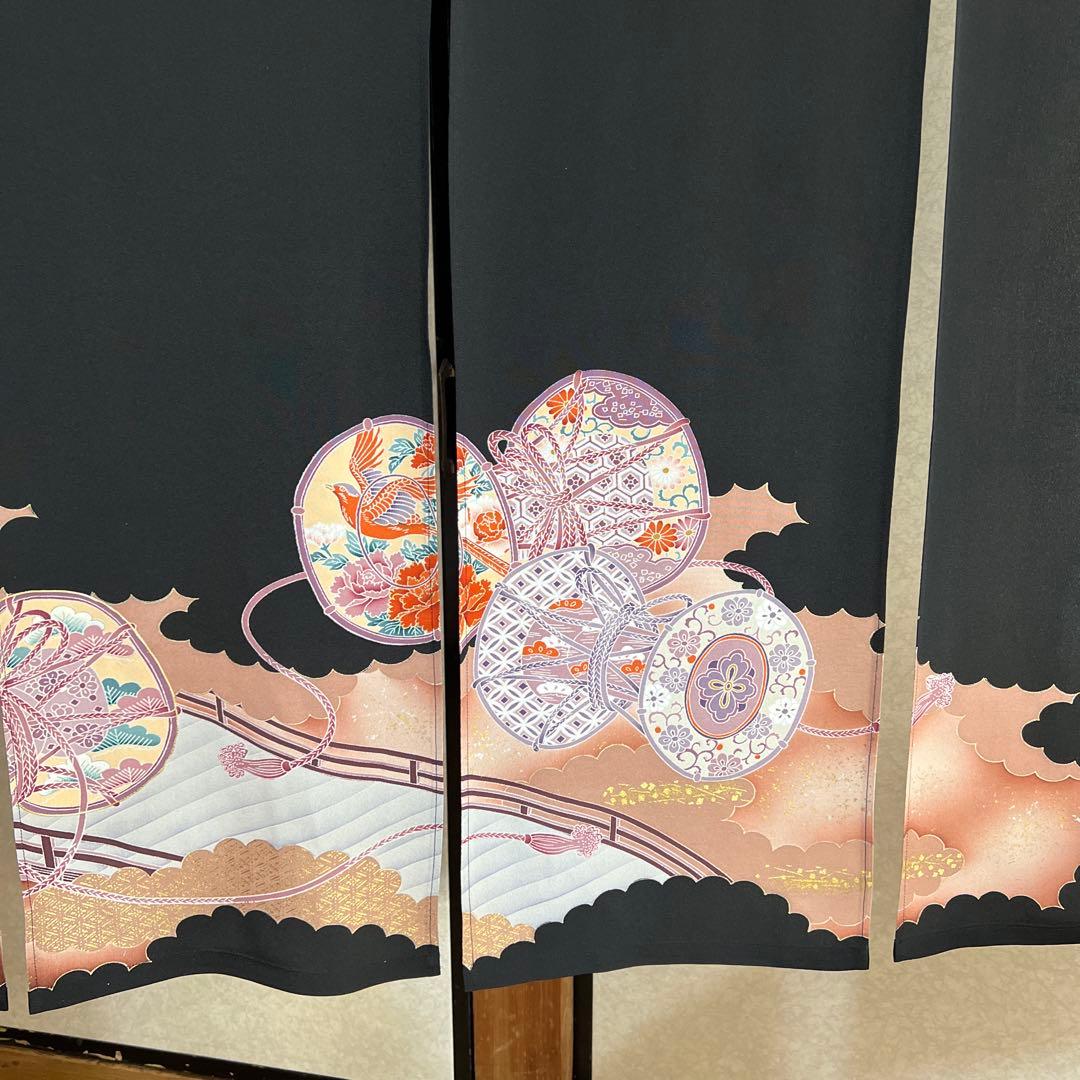 黒のれん 花柄 和風模様