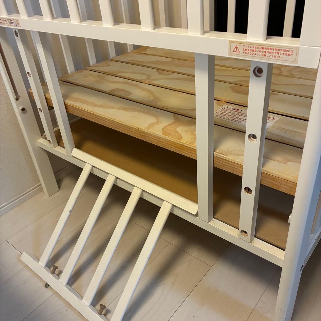 【大和屋】2面オープン 60×90 木製ミニベビーベッド ホワイト