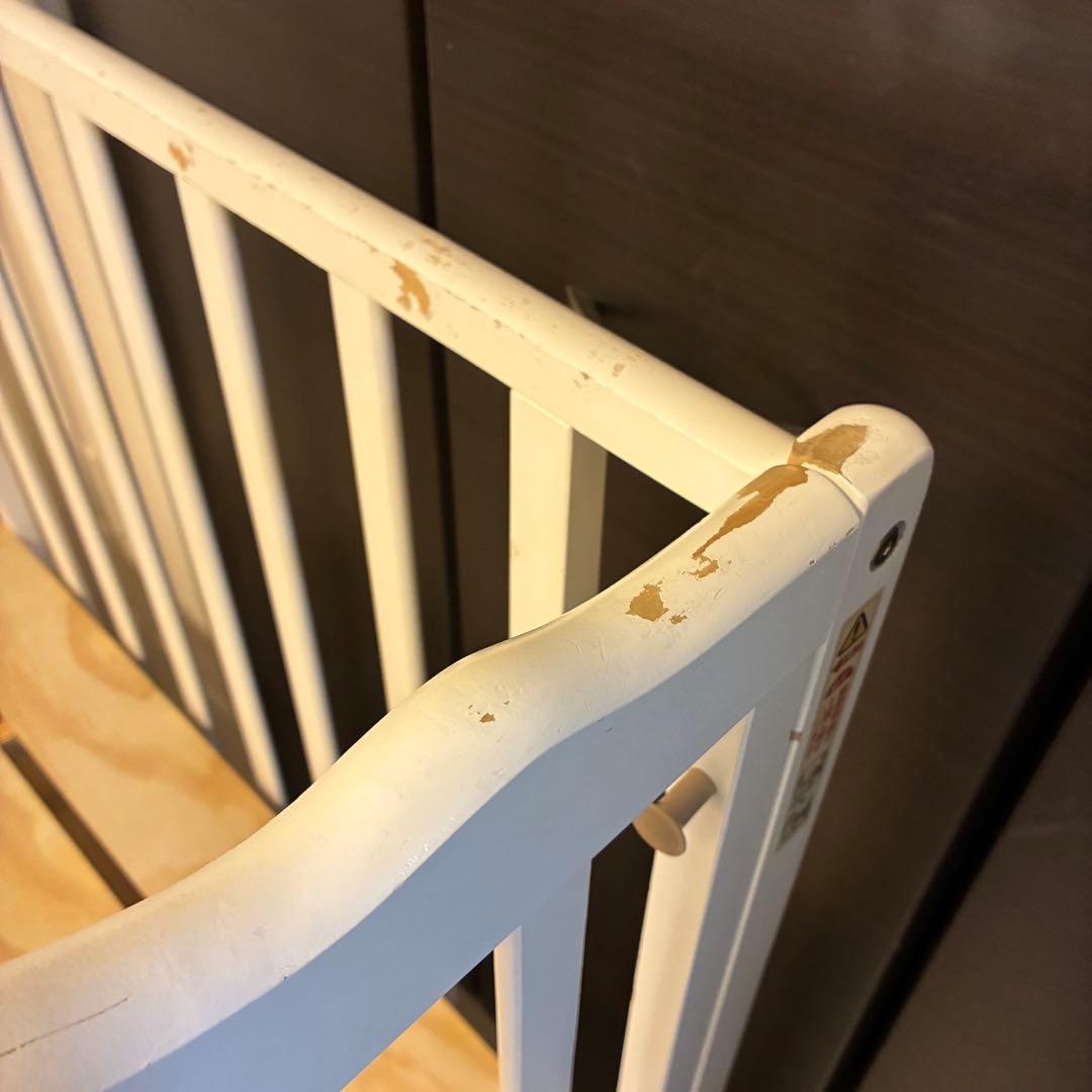 【大和屋】2面オープン 60×90 木製ミニベビーベッド ホワイト