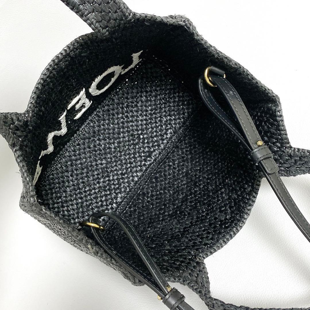 LOEWE / フォントトート スモール ラフィア ブラック ロゴ かごバッグ