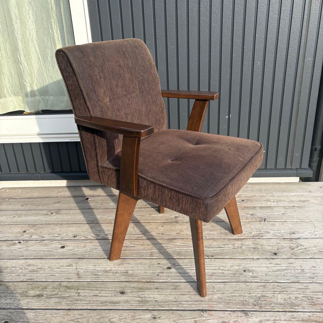 ①北欧レトロ 山善 回転式 天然木製椅子 アームチェア ダイニングチェア コタツ