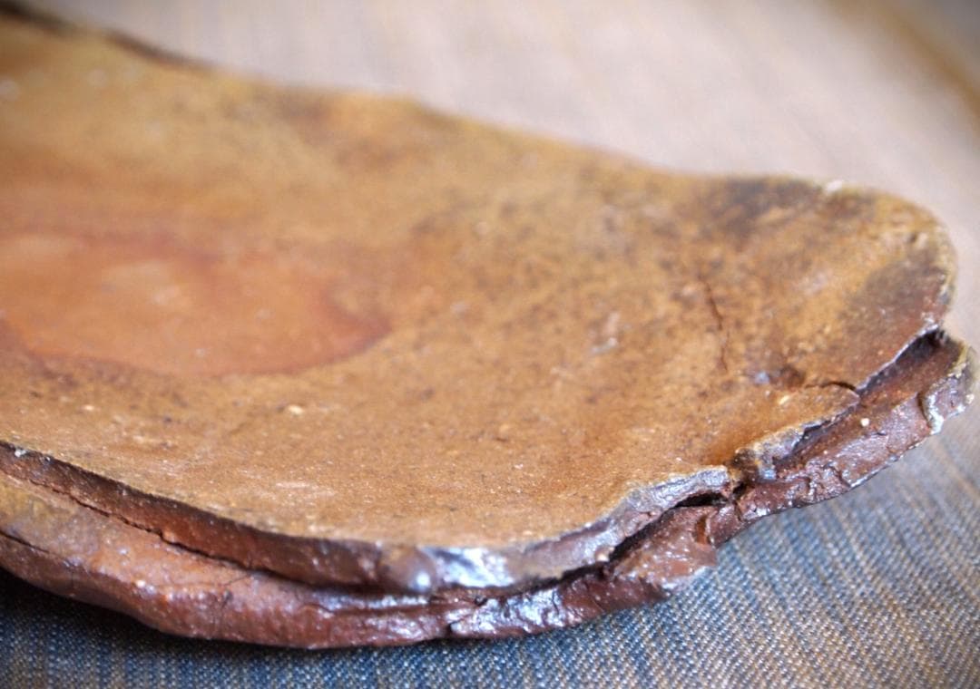 希少作★原田拾六★備前【窯変】長皿★牡丹餅