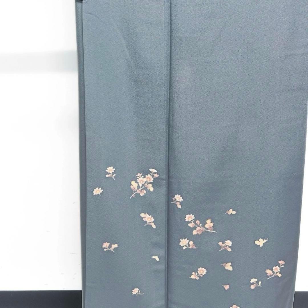 作家もの　付け下げ　菊　友禅　ブルー　着物　092w d