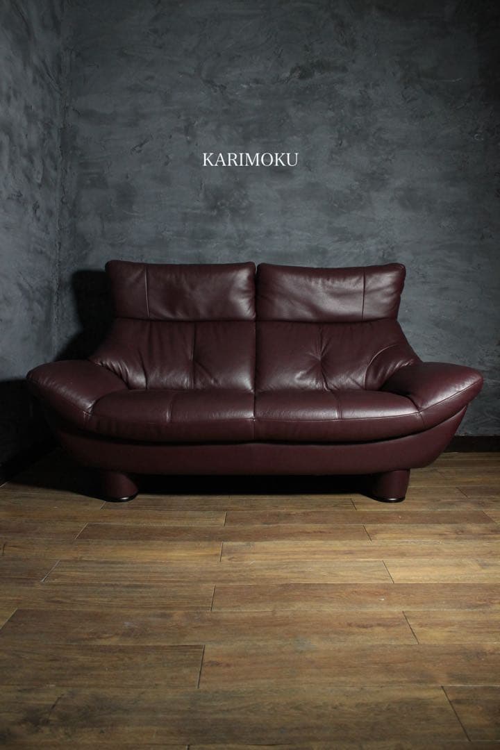 首都圏送無料〜カリモク　29万　クラウド　本革張り　2.5人掛け　ソファ　赤茶
