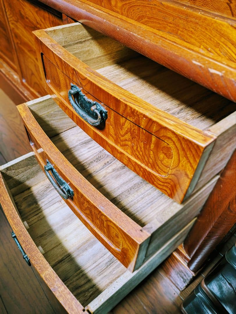 木製アンティーク箪笥 茶箪笥 飾り棚 茶棚 食器棚 収納 古家具 昭和レトロ