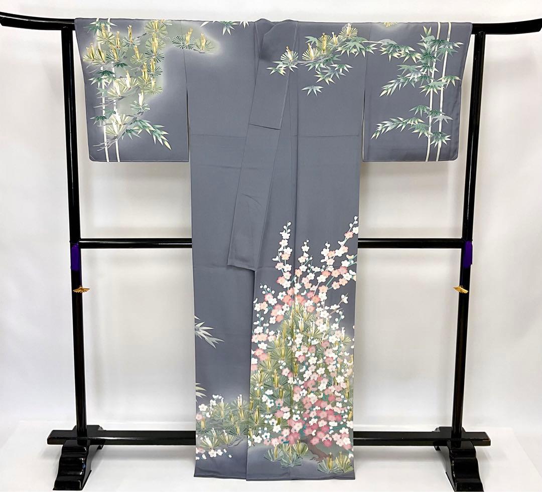 ヨシシ様おまとめグレー地に松竹梅が凛として佇む作家もの訪問着&三人童子名古屋帯