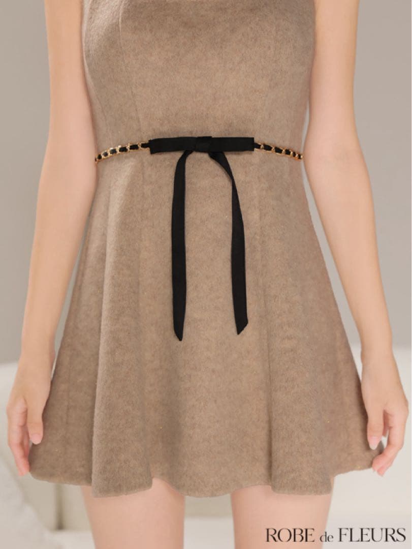 ROBE de FLEURS ウエストリボンラメ入りメルトンフレアミニ