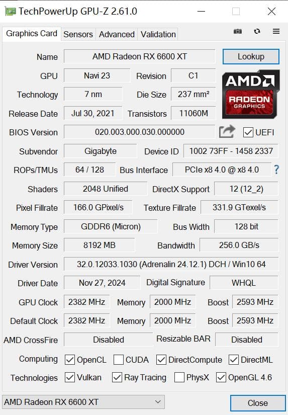 グラフィックボード・グラボ・ビデオカード GIGABYT AMD Radeon RX6600XT GDDR6 8GB