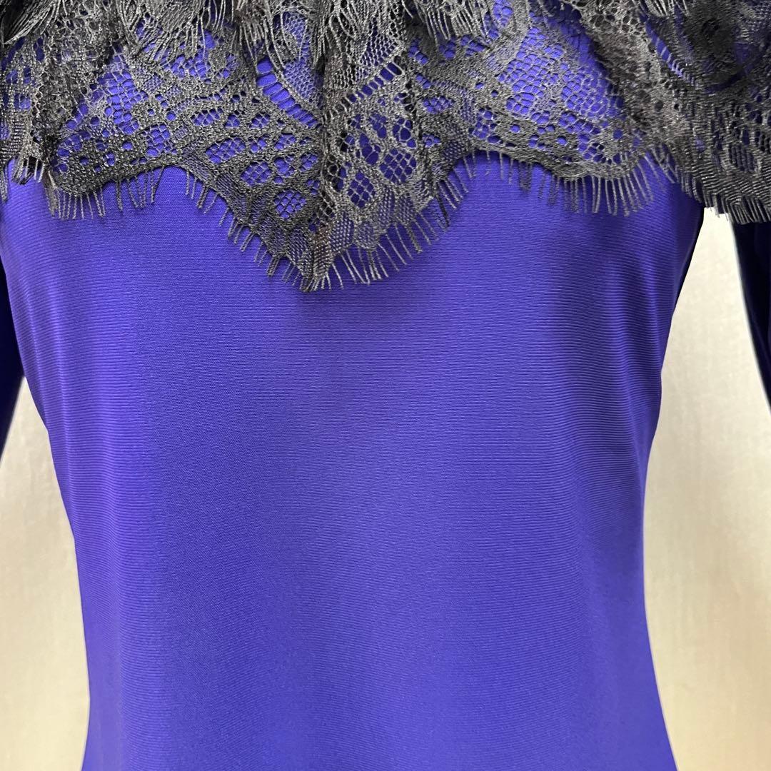 新品 社交ダンス セットアップ 紫無地 黒レース