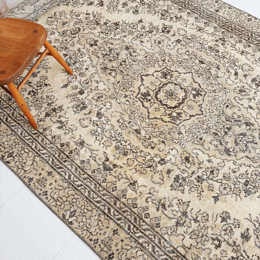 LEI　トルコ　大判　ヴィンテージラグ　ベージュ　ブラウン　グリーン