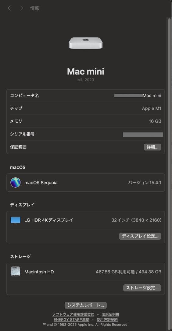 Macデスクトップ Apple mac mini M1 16GB /512GB (2020)