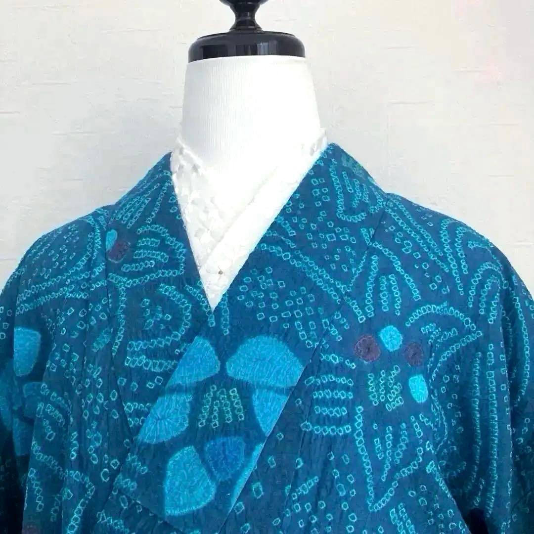 よりゆか 有松絞り・有松鳴海絞り浴衣　グレー・ターコイズNo.7-210B