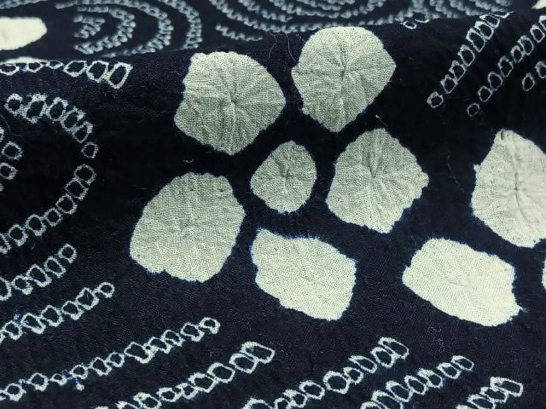 有松絞り　浴衣　身丈160 有松鳴海絞り　流水　渦巻き　紺地　鹿の子絞り