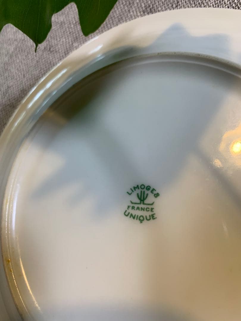 Limoges リモージュ ピンクリム 花　金彩 美品　UNIQU印　1929〜