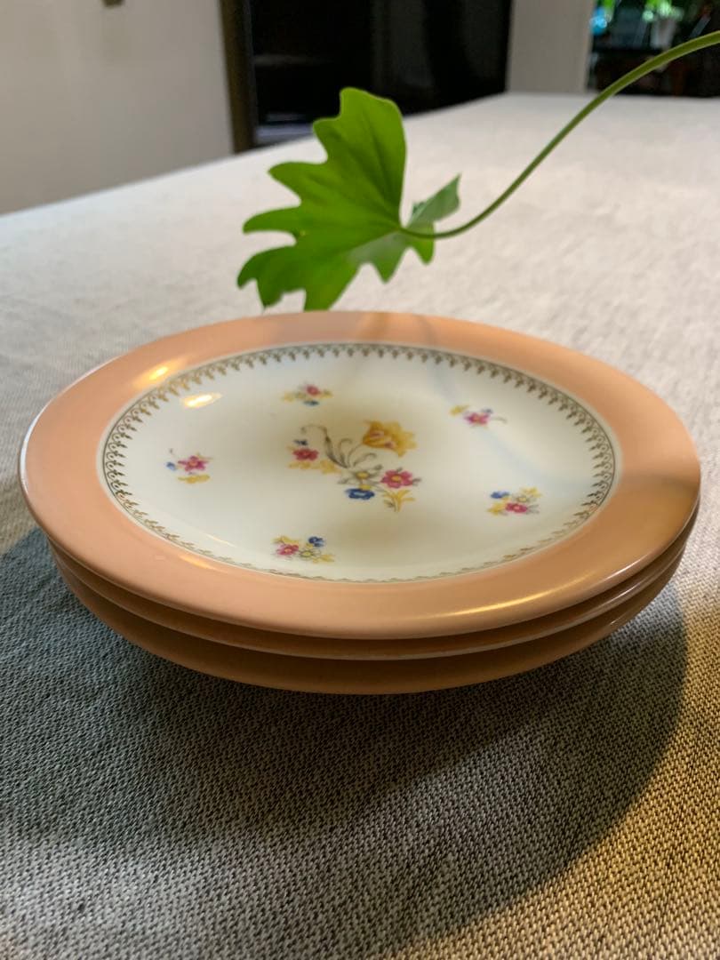 Limoges リモージュ ピンクリム 花　金彩 美品　UNIQU印　1929〜