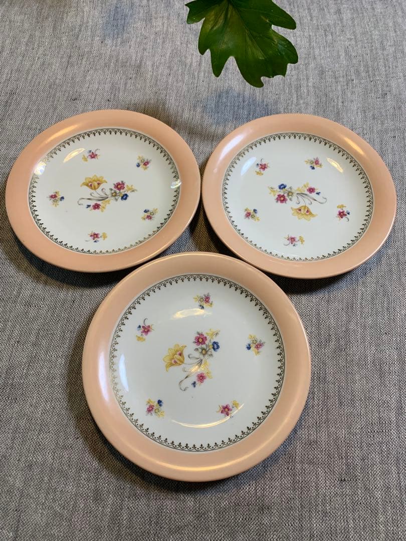 Limoges リモージュ ピンクリム 花　金彩 美品　UNIQU印　1929〜