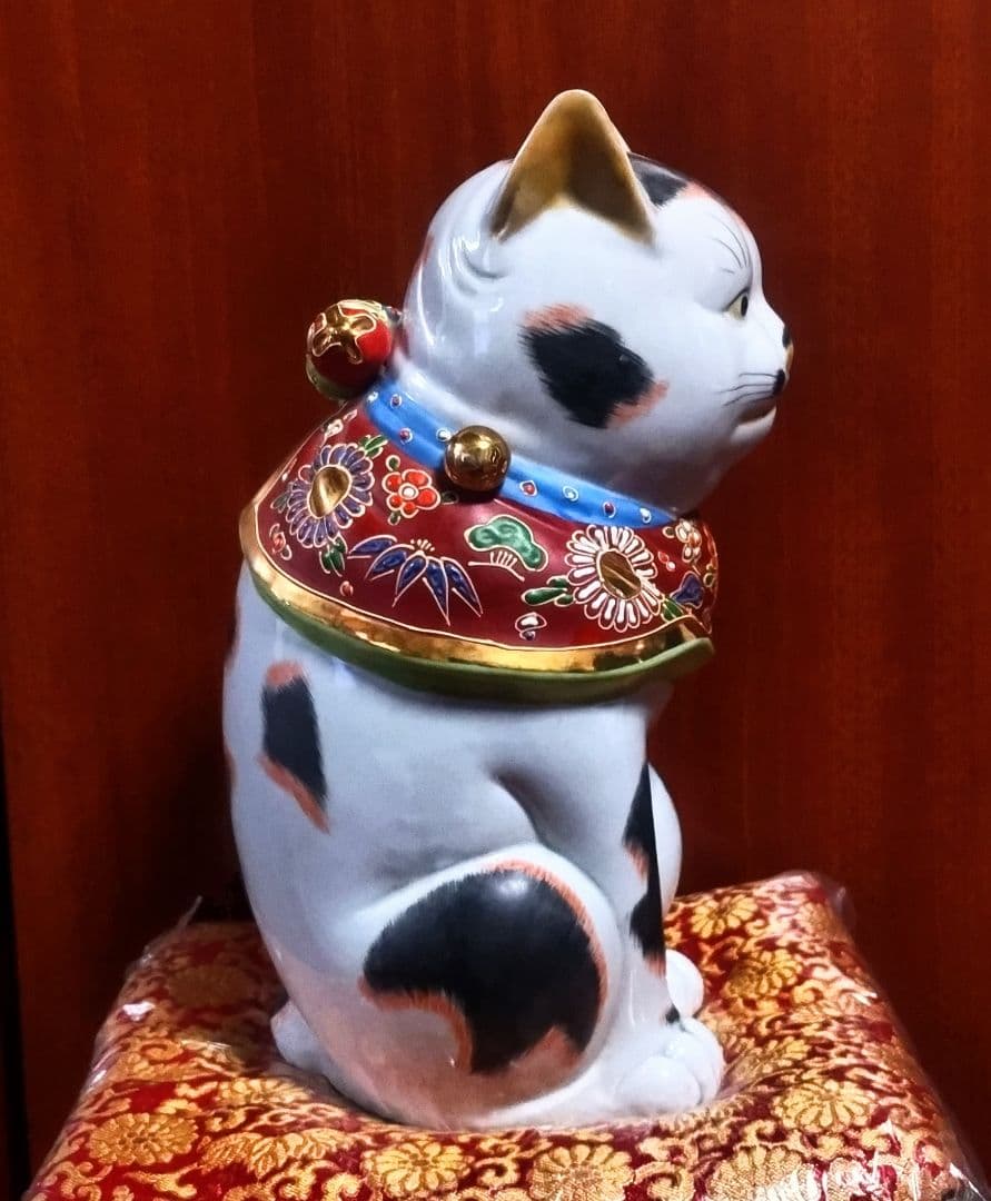 九谷焼 招き猫 三毛盛１０号 ３１センチ アンティーク 美品