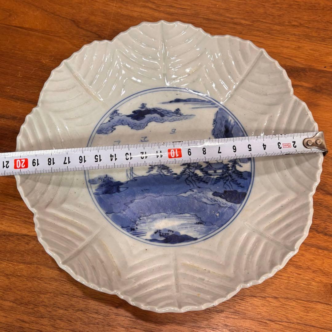 江戸時代　古伊万里　陰刻　染め付け皿　5枚