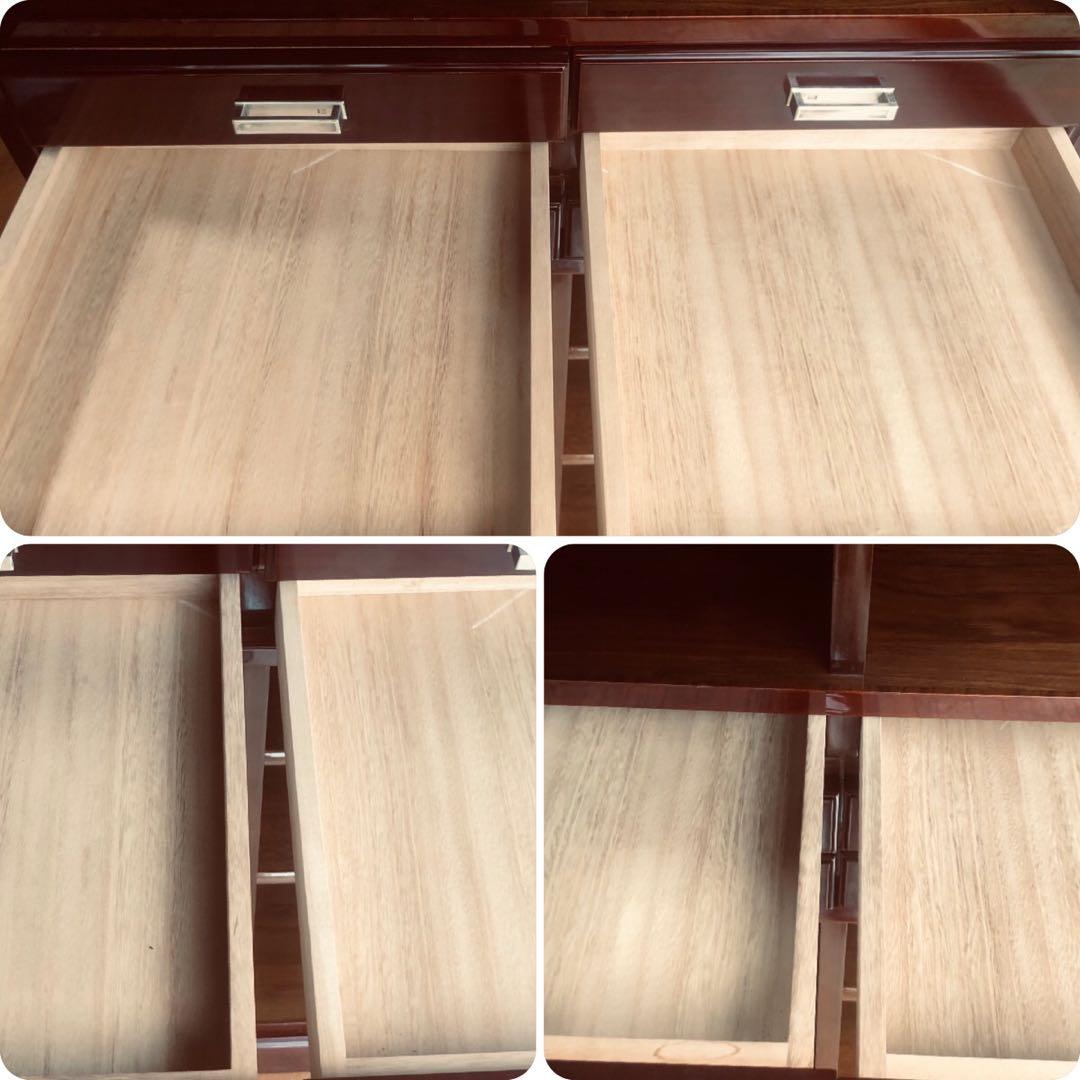 希少品 YAMAHA 昭和モダンキャビネット 蒔絵風意匠・ガラス戸 木製収納家具