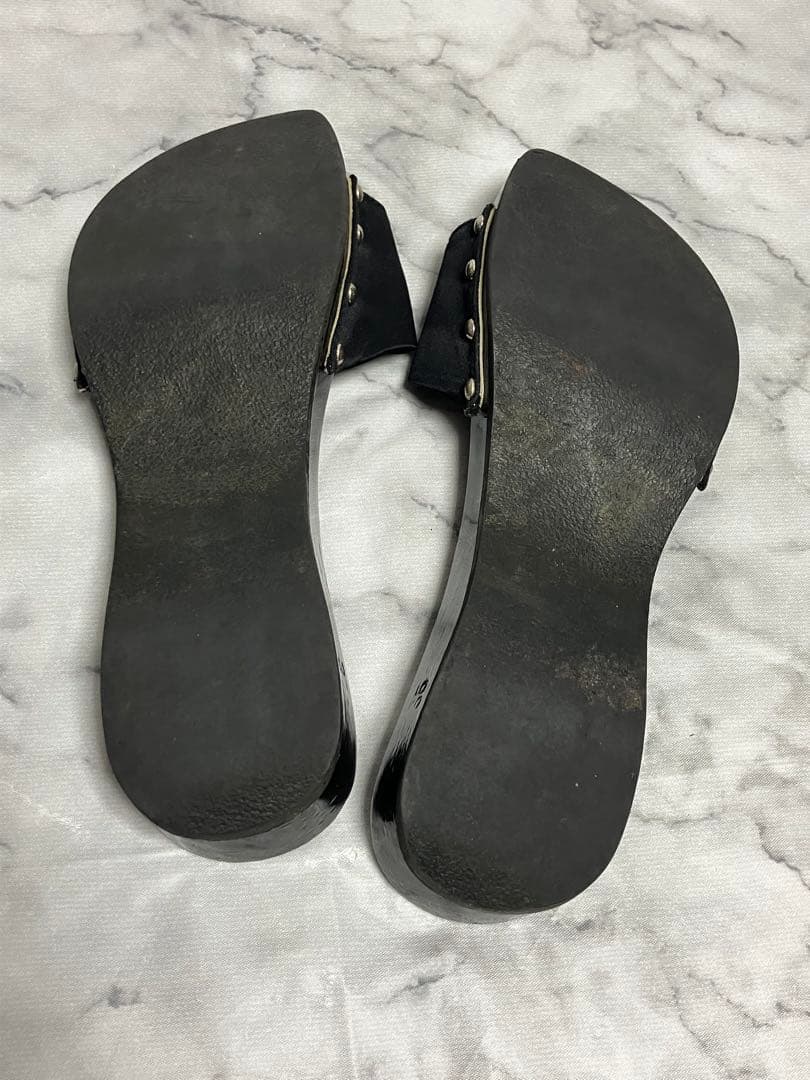 CHANEL スポーツライン　ココマーク　ブラック　サテン　サンダル　35