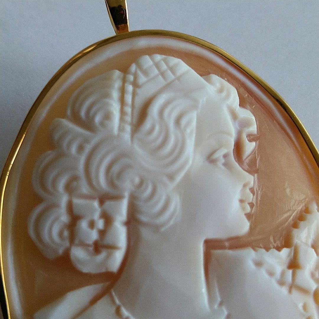 tai125✤シェルカメオブローチ✤K18✤2way✤デビュー前の美少女✤