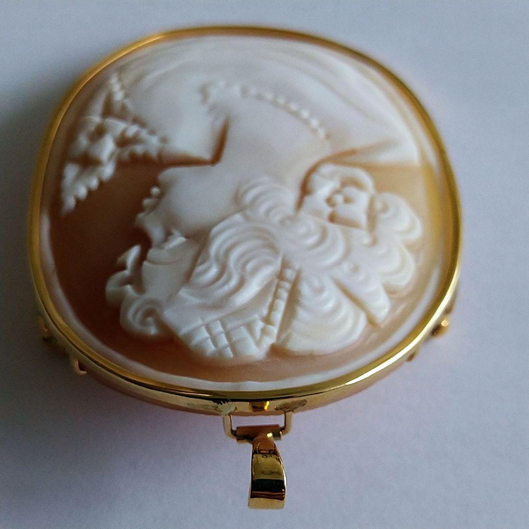 tai125✤シェルカメオブローチ✤K18✤2way✤デビュー前の美少女✤