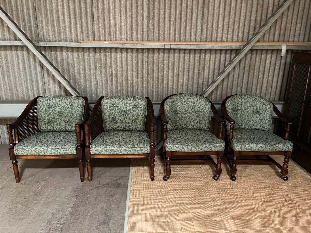 野の花子＊カリモク コロニアル シングルソファ肘掛 椅子1人掛け3脚セット