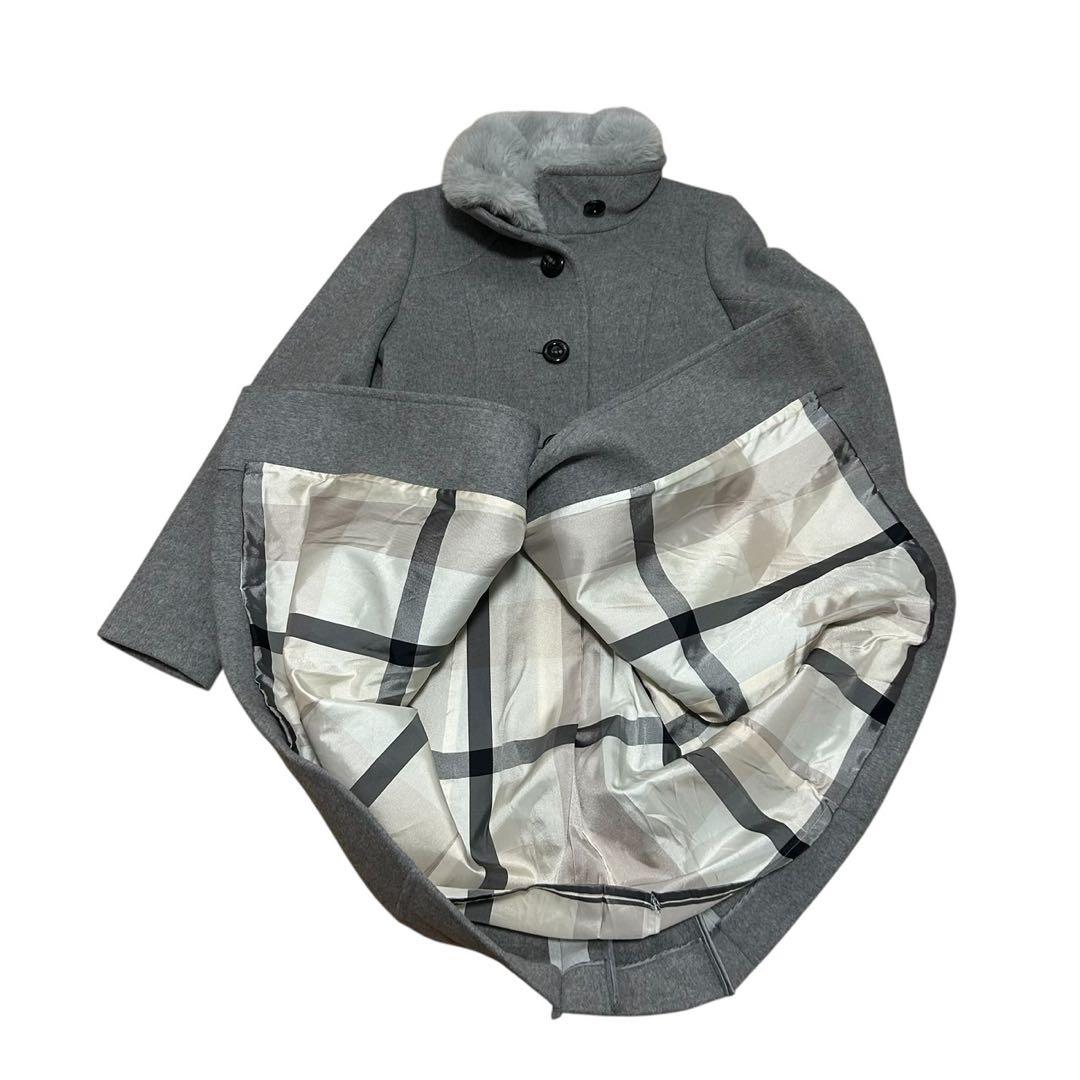 BLUE LABEL CRESTBRIDGE ボア ウールロングコート グレー