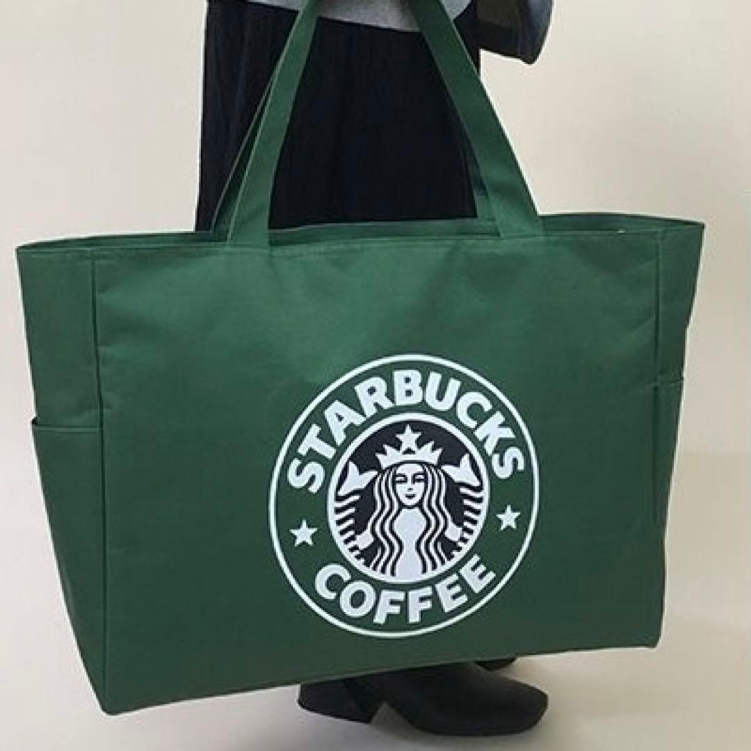 5点 スタバ トート バッグ エコバック超ビッグ 買い物袋　グリーン　キャンバス