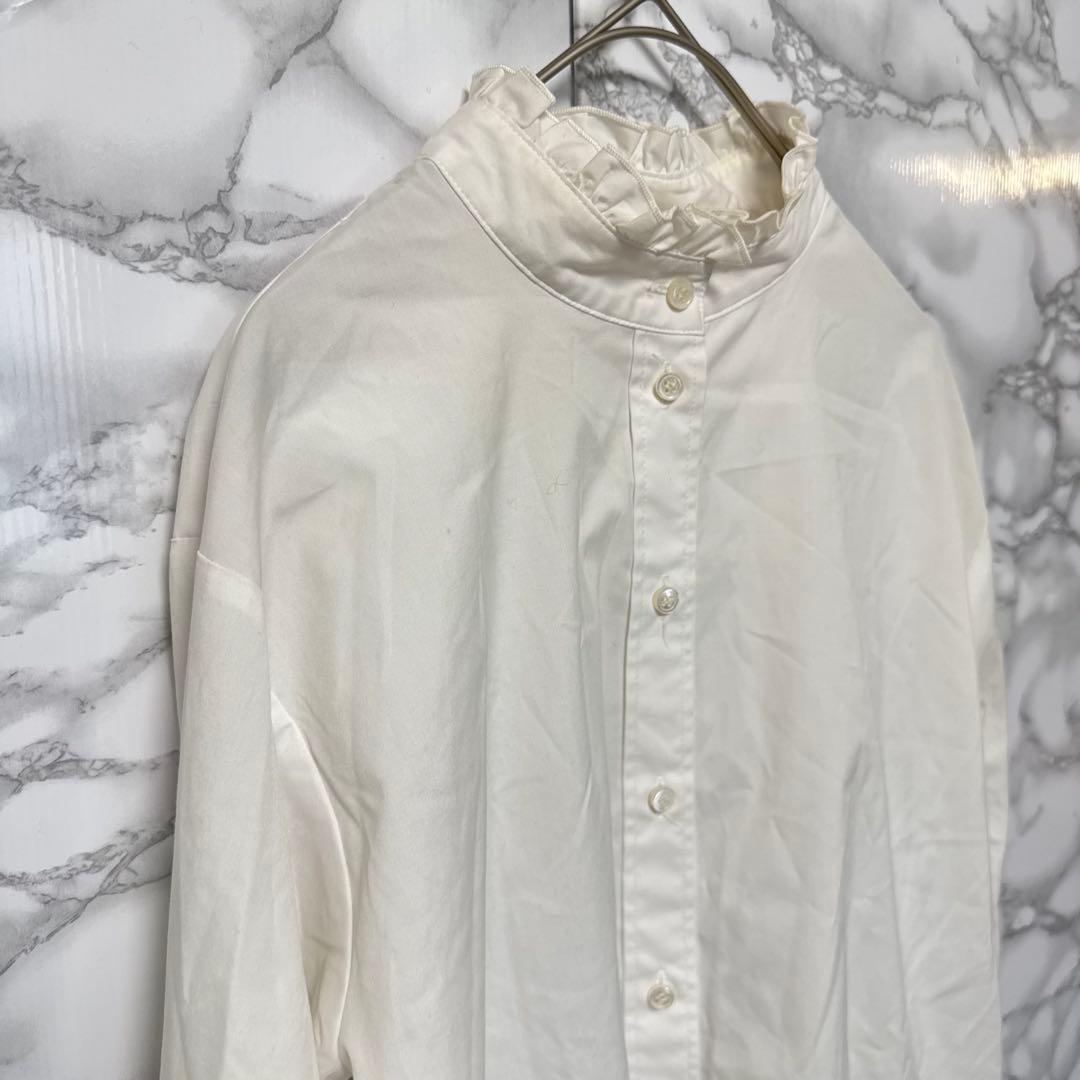 【OHGA】 オーガ フリル襟 ブラウス 長袖シャツ 袖フリル スタンドカラー