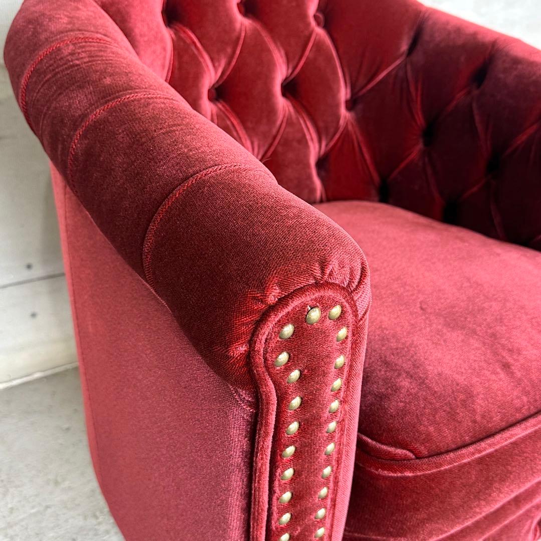 ★VINCENT★チェスターフィールド 1Pソファ ベルベット アンティーク調