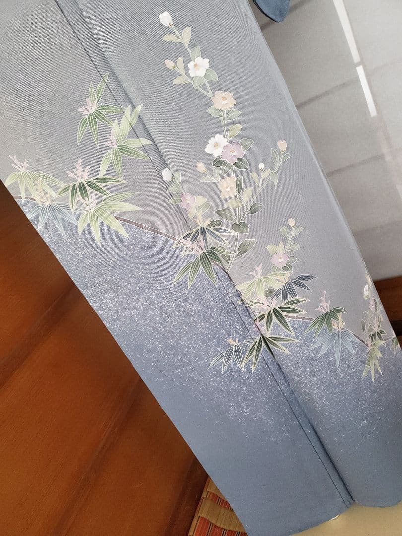 【着物・帯セット＊】清楚な小付けの訪問着　水色　グレー　スモールサイズ　正絹