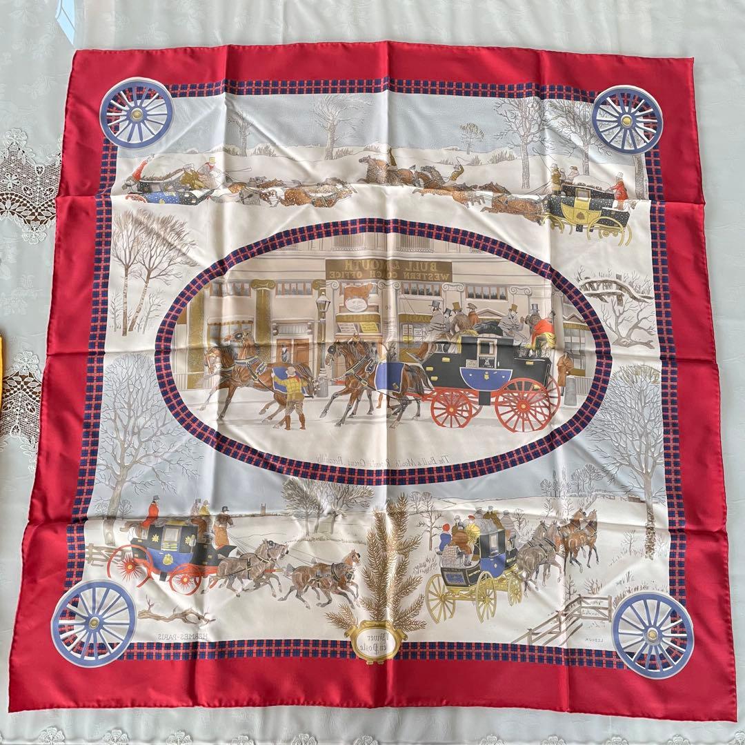 HERMES シルクハンカチ 馬車と雪景色