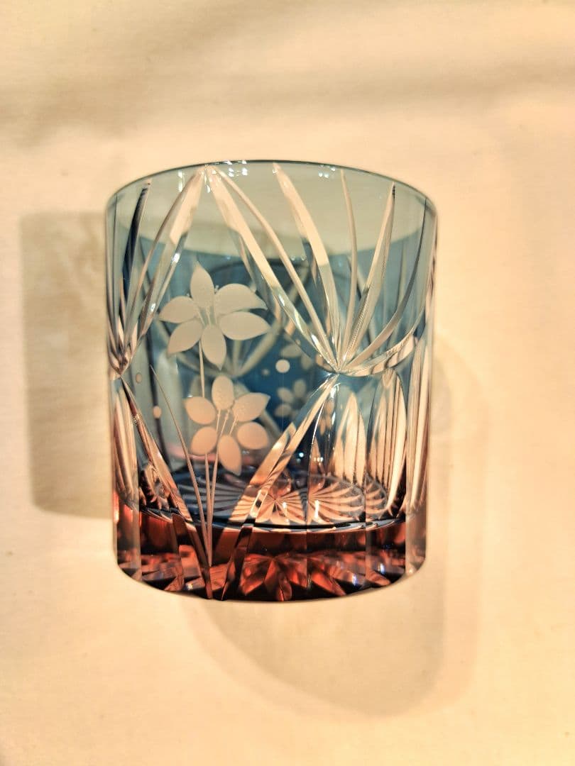 江戸切子　花籠文様 　ミニオールド　硝子　グラス　　M-3067-BP