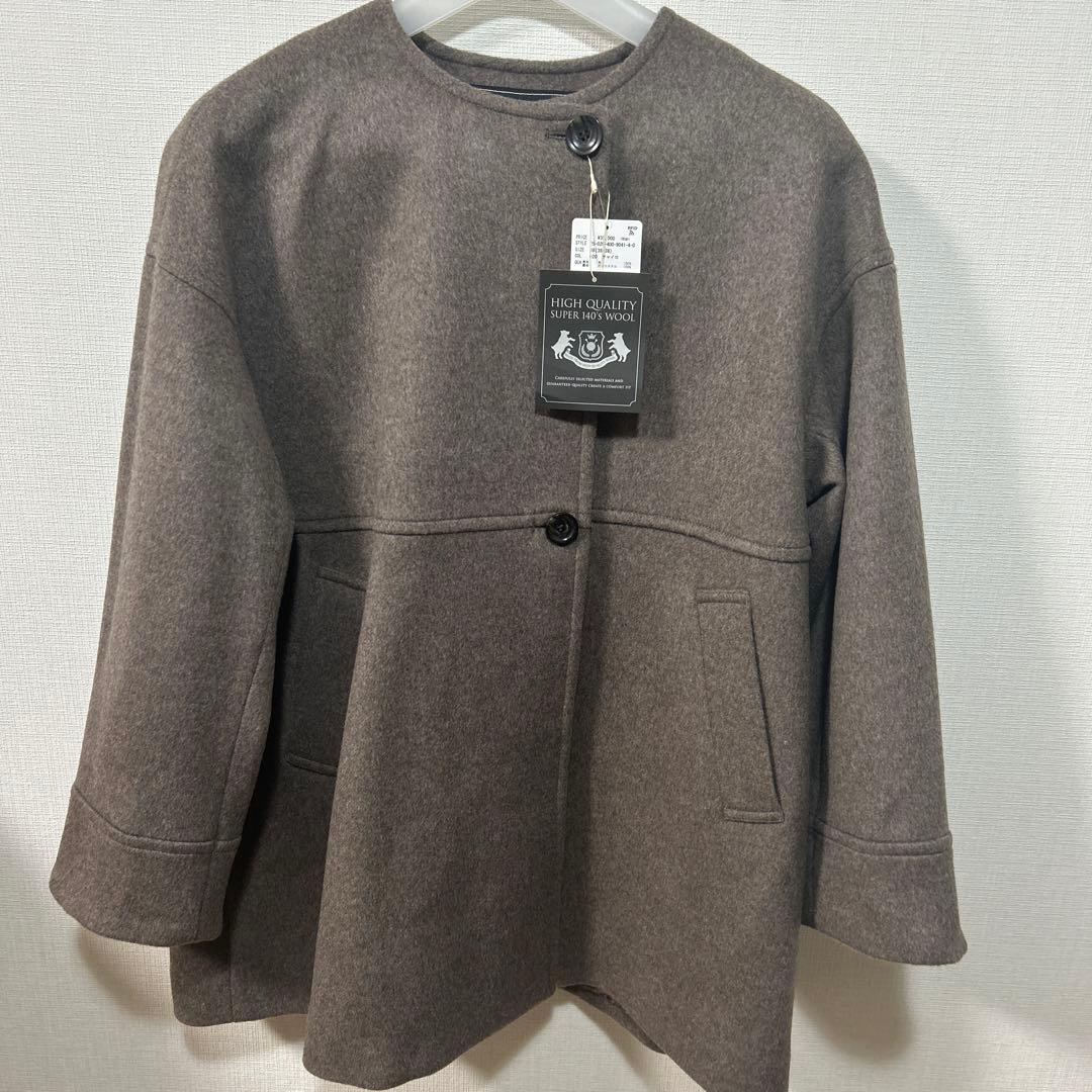 ジャーナルスタンダードスーパー140ビーバーノーカラーミドルコートチャイロ38