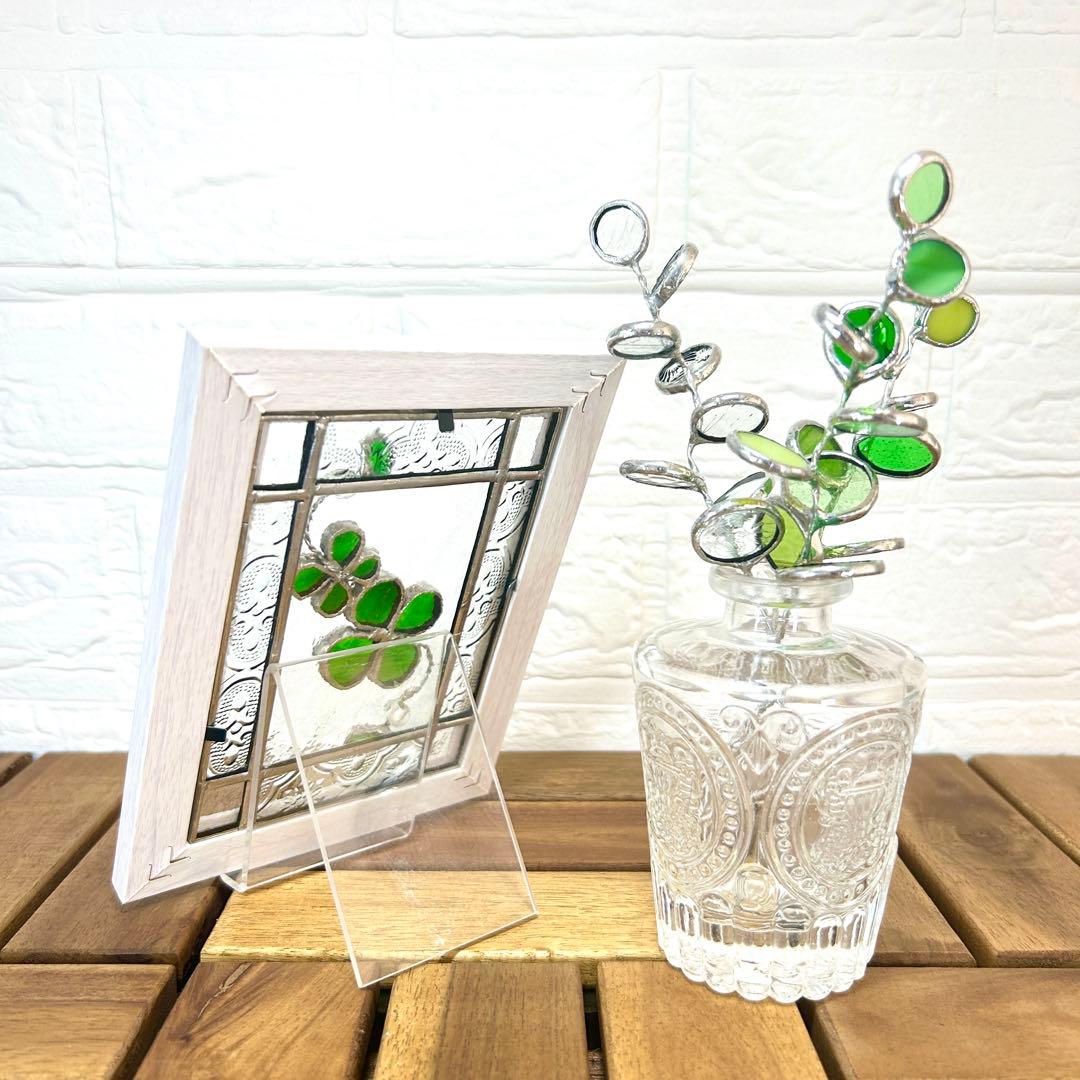 ステンドグラス(ハンドメイド) 6点おまとめ 色鉛筆、ハウス、パネル、一輪挿し