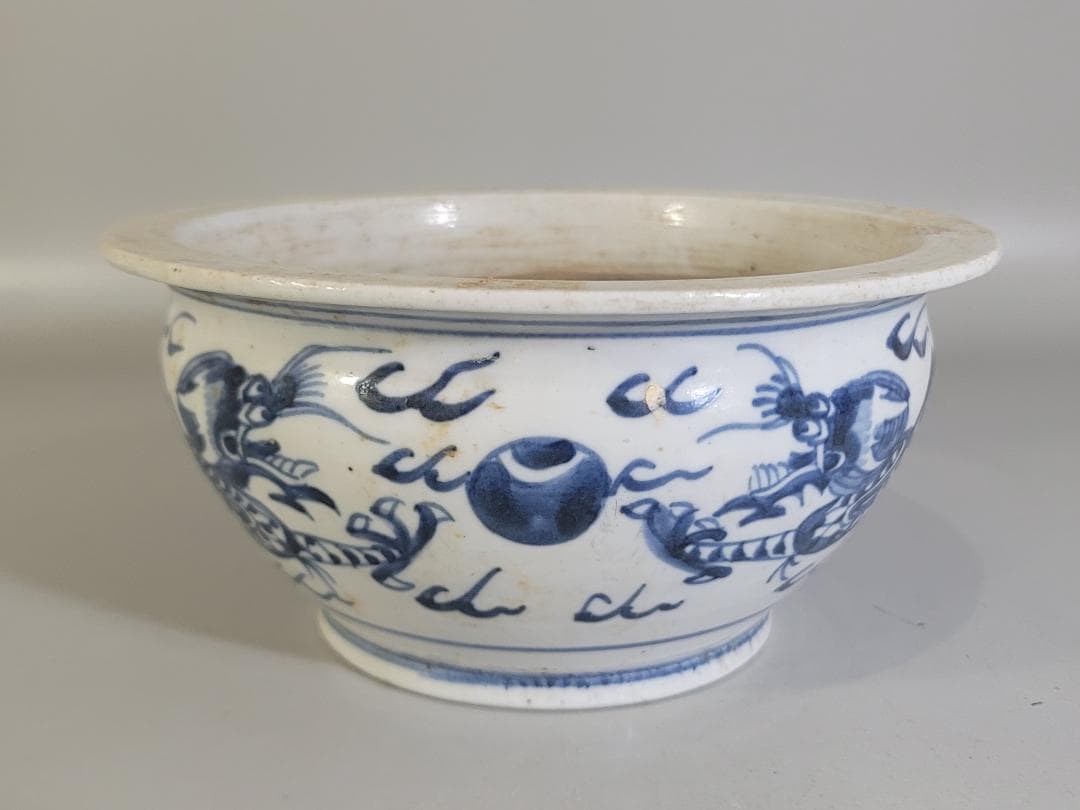 中国 染付 龍模様 碗 時代物 DT169