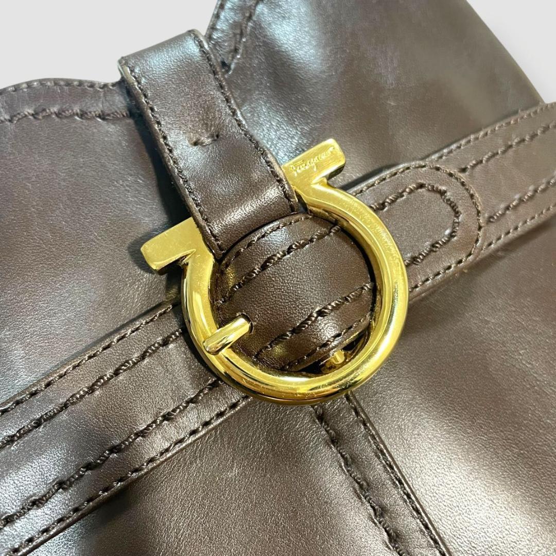 美品　Ferragamo　フェラガモ　ロングブーツ　ブラウン　ガンチーニ　レザー