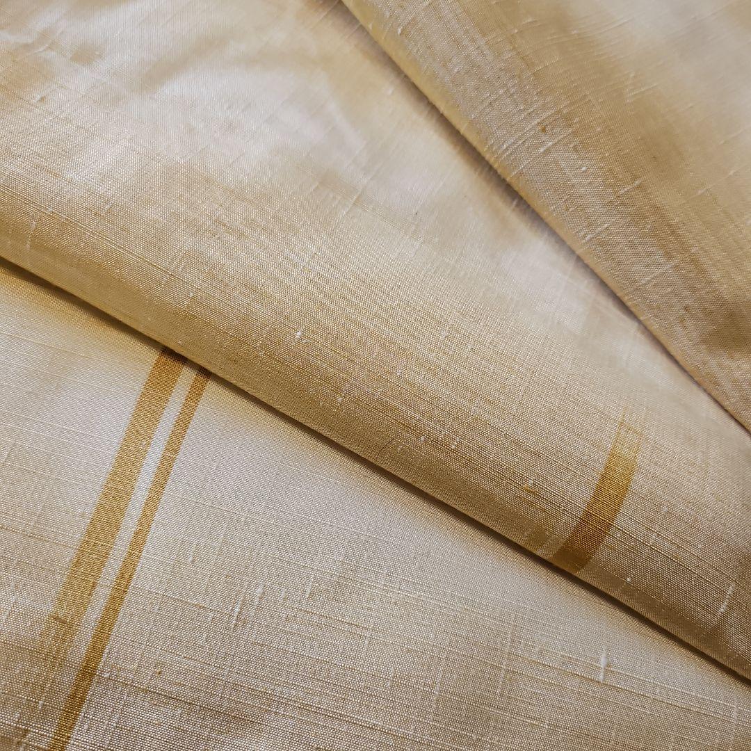 最終お値下げ‼️☆紬☆単衣☆居敷当て付き☆薄い黄土色の暈し☆横段☆身幅たっぷり
