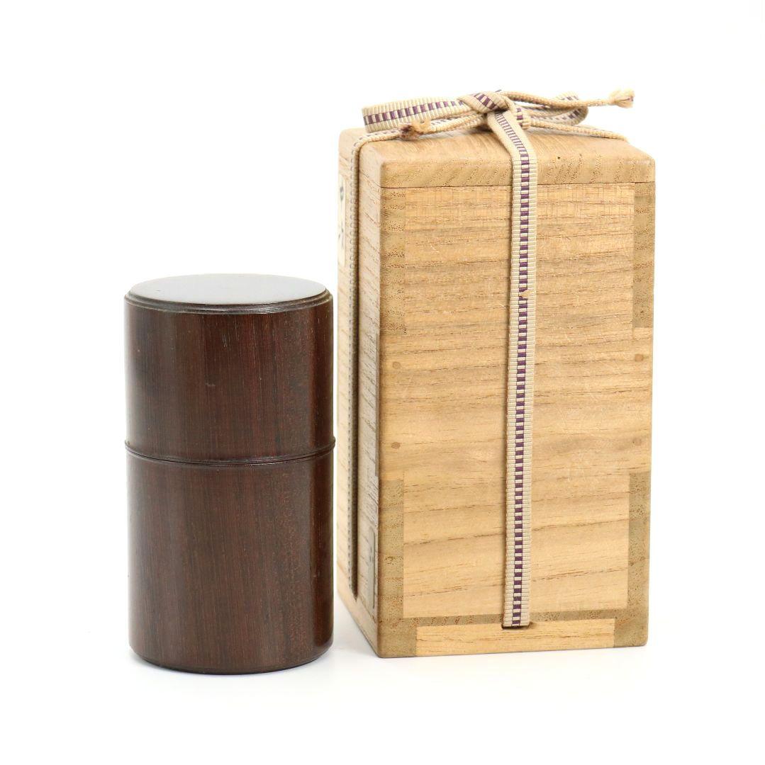 黒檀 中次 薄茶器 茶道具 共箱　V917　N7