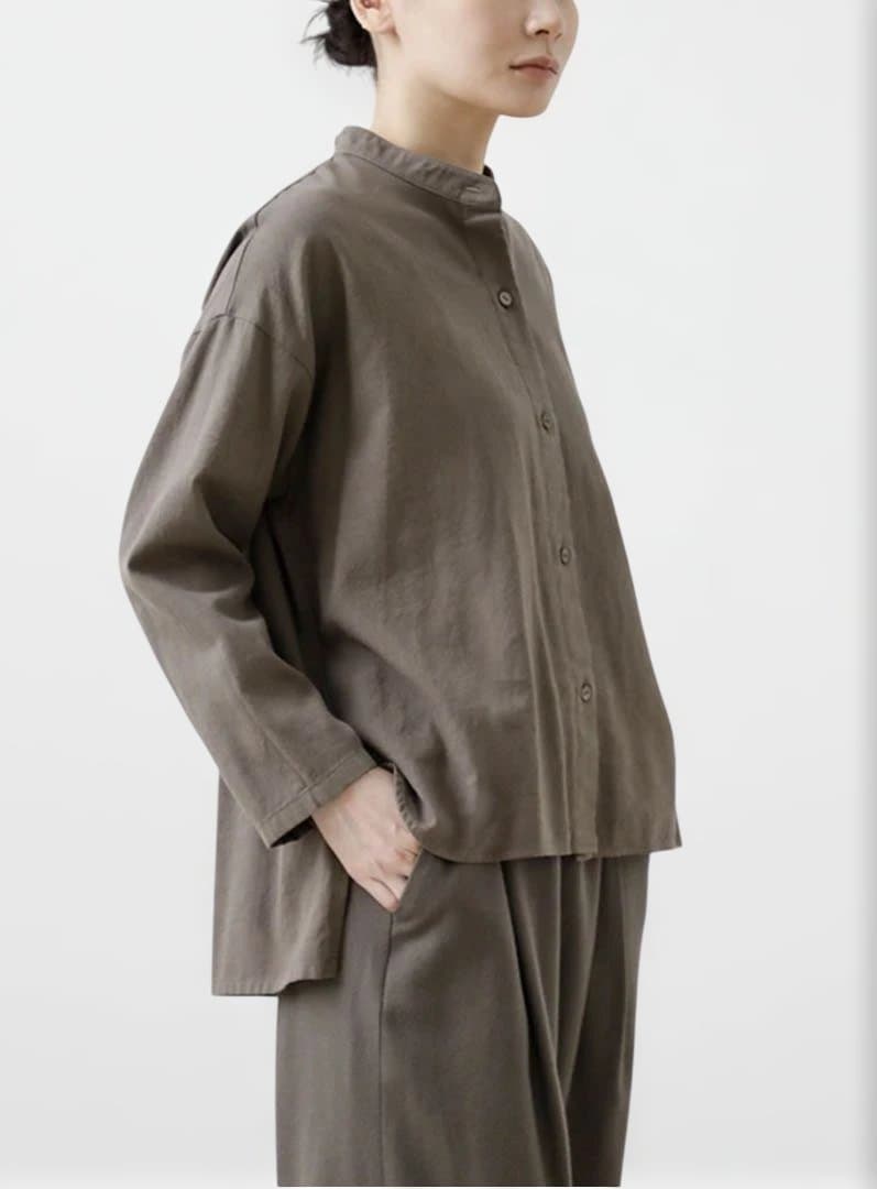トップス evam eva cotton wool band collar shirt